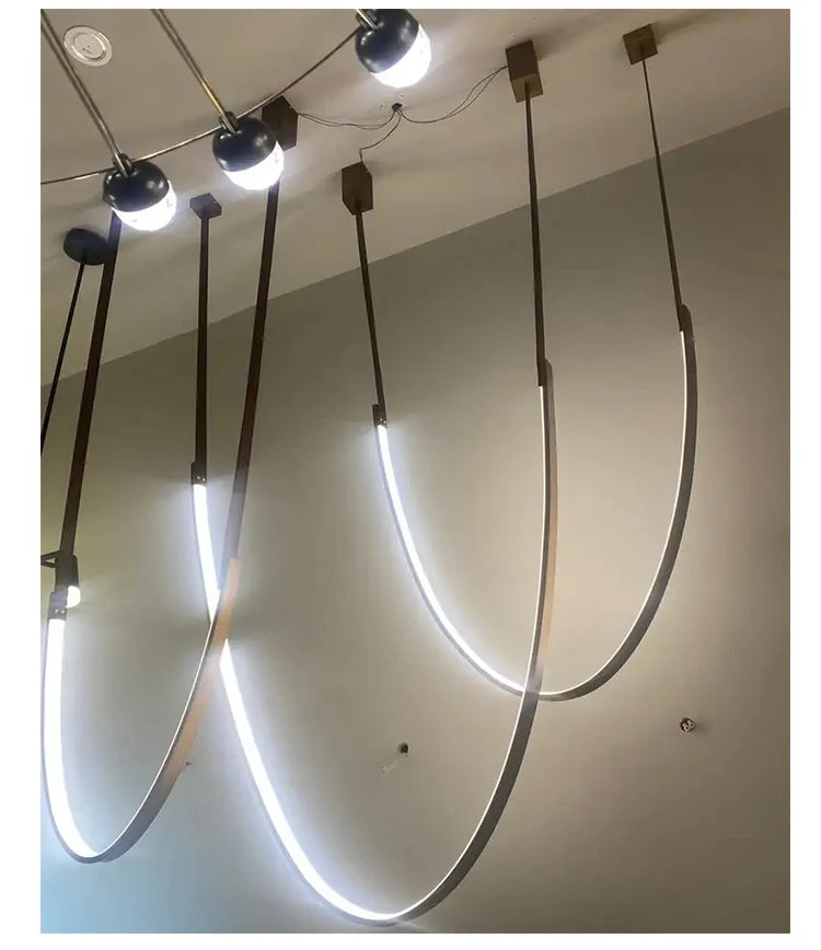Minimalist metal line chandelier modern minimalist designer living room dining room hotel lobby leather U-shaped LED light