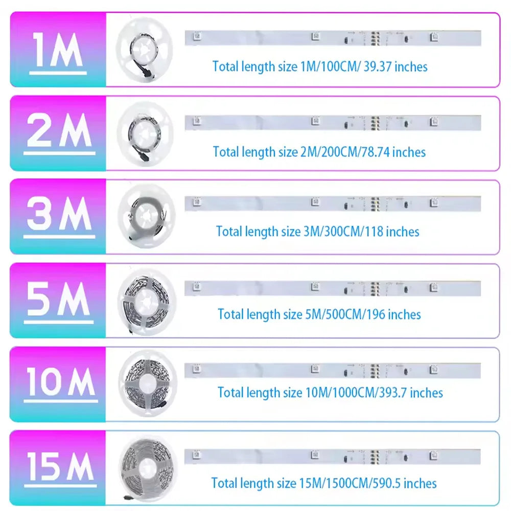 3M/3.28Ft-40M/131Ft LED Strip Lights APP Control Color Changing RGB Led Light Flexible Lamp Tape for Room Decoration