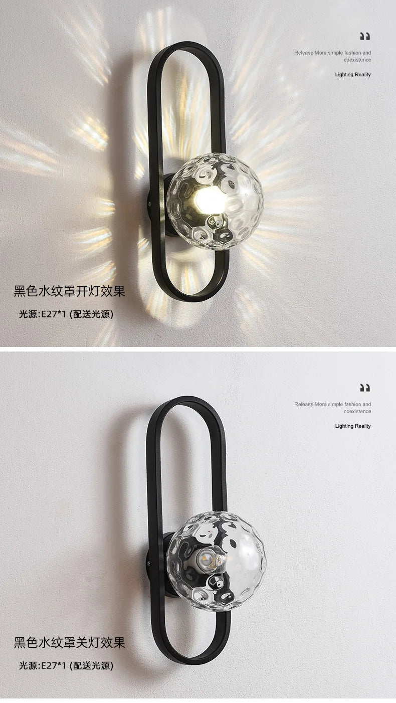 Modern Minimalist LED Wall LampS Bedroom Bedside LED E27 Wall Sconce Lamp Staircase Living Room Background Wall Glass Wall Light