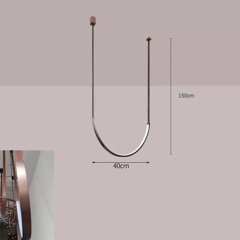 Minimalist metal line chandelier modern minimalist designer living room dining room hotel lobby leather U-shaped LED light