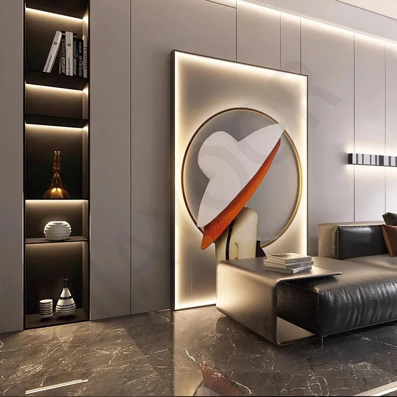 Modern Minimalist Living Room Decoration Paintingled Light Mural Luxurious Floor Painting Sofa Background Wall Hanging Painting