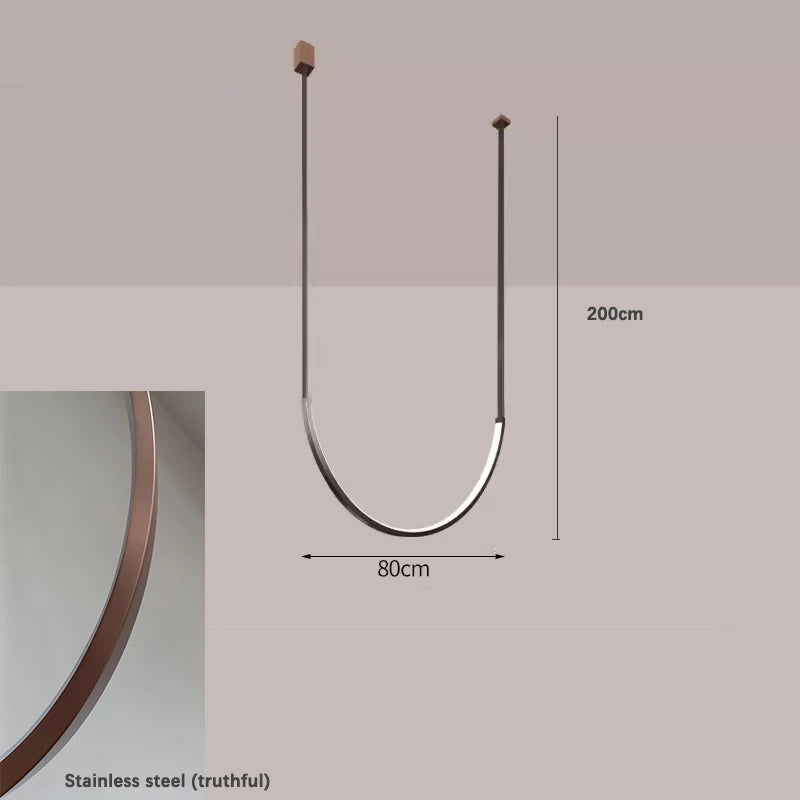Minimalist metal line chandelier modern minimalist designer living room dining room hotel lobby leather U-shaped LED light