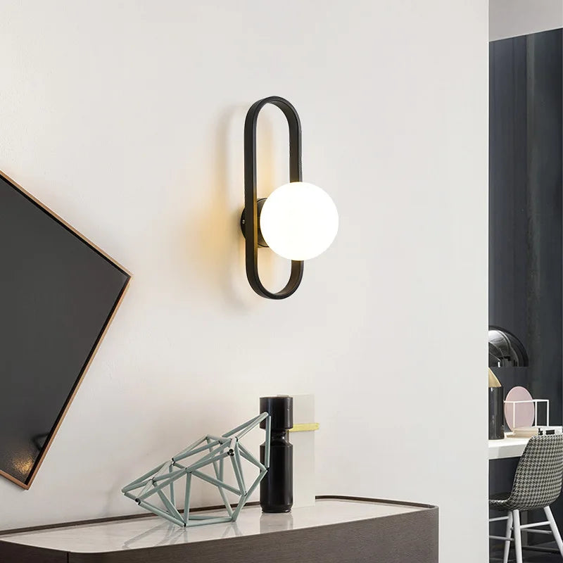 Modern Minimalist LED Wall LampS Bedroom Bedside LED E27 Wall Sconce Lamp Staircase Living Room Background Wall Glass Wall Light
