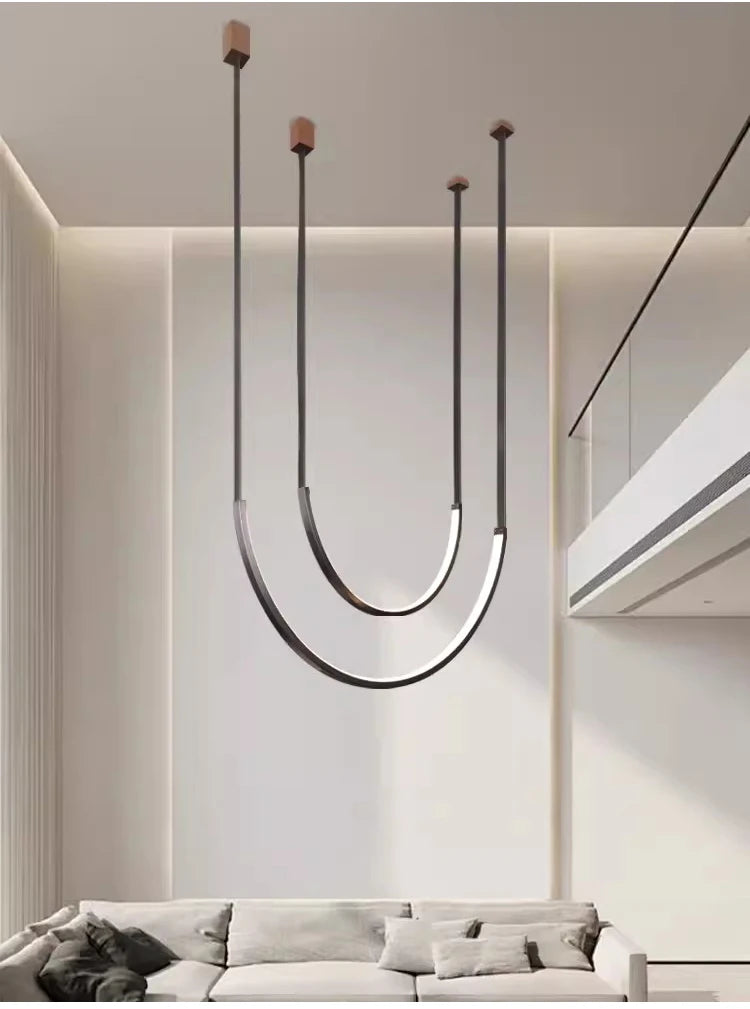 Minimalist metal line chandelier modern minimalist designer living room dining room hotel lobby leather U-shaped LED light
