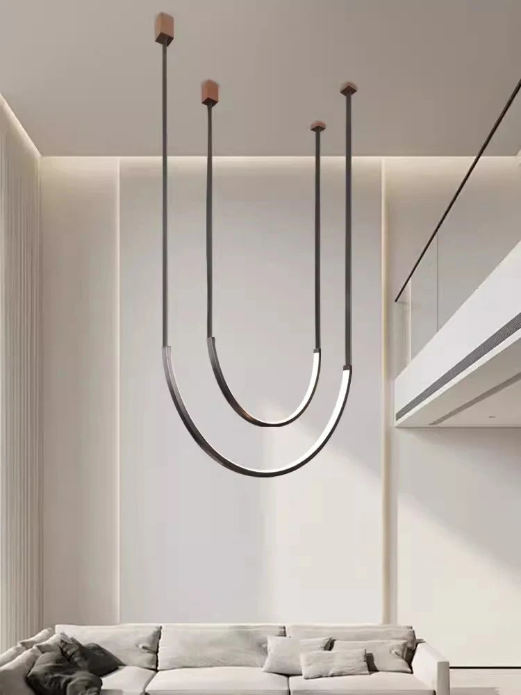 Minimalist metal line chandelier modern minimalist designer living room dining room hotel lobby leather U-shaped LED light