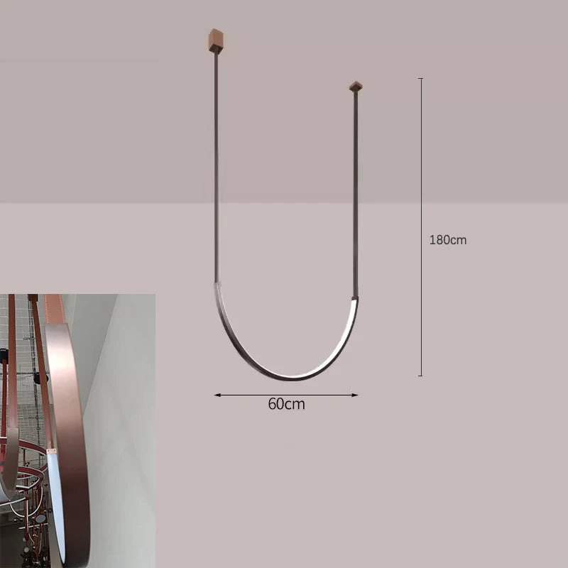 Minimalist metal line chandelier modern minimalist designer living room dining room hotel lobby leather U-shaped LED light