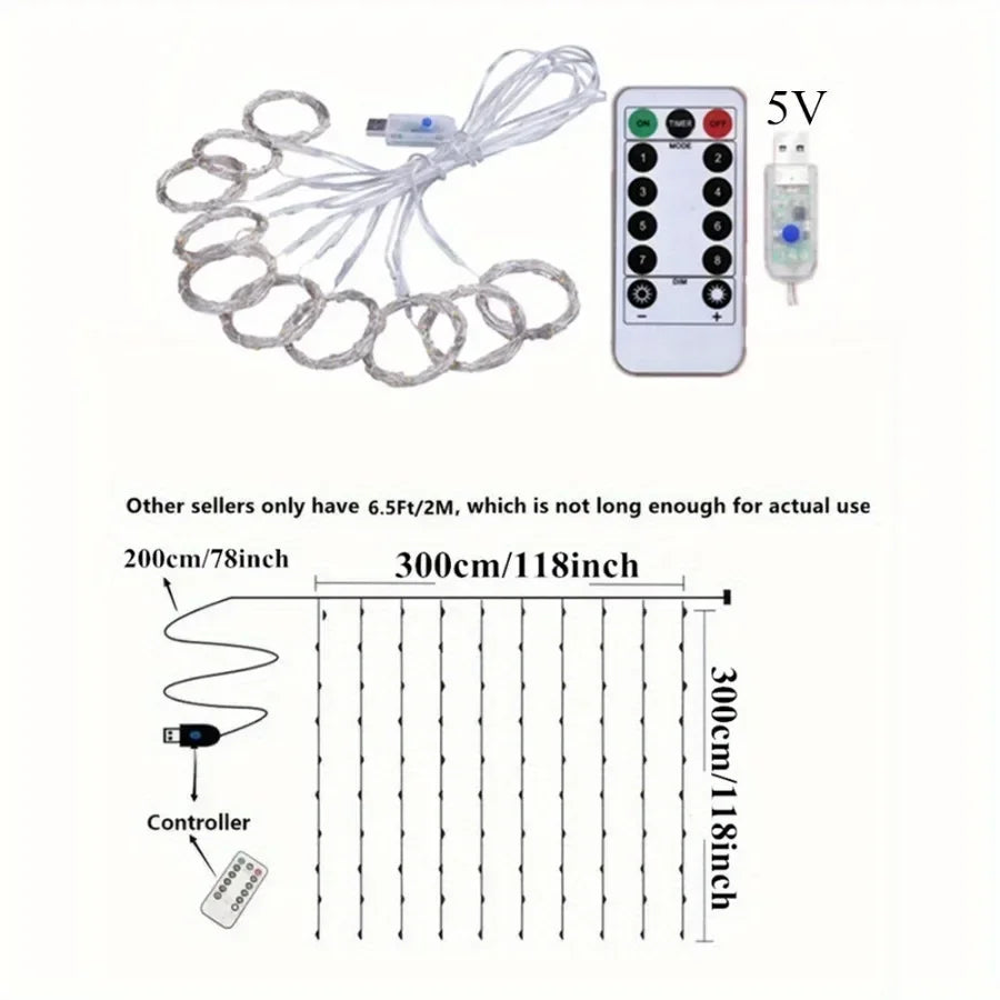 Remote Control USB Fairy Lights 3 4 6 Meters LED Curtain String Lights for Christmas Home Bedroom Decoration Festive Party