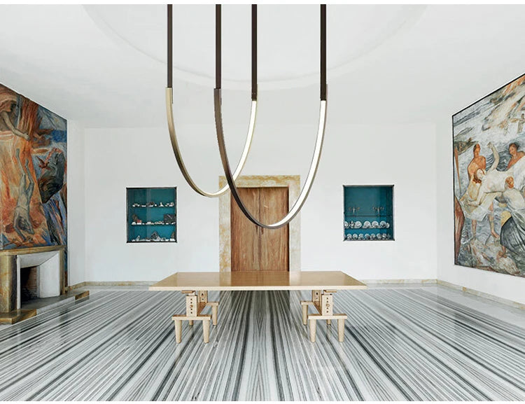 Minimalist metal line chandelier modern minimalist designer living room dining room hotel lobby leather U-shaped LED light