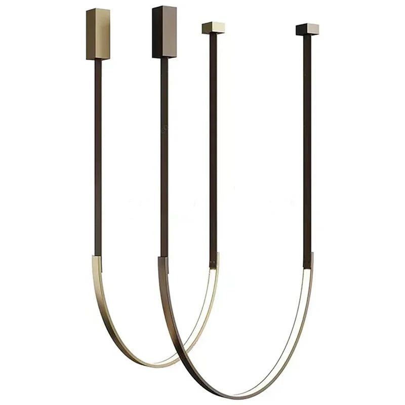 Minimalist metal line chandelier modern minimalist designer living room dining room hotel lobby leather U-shaped LED light