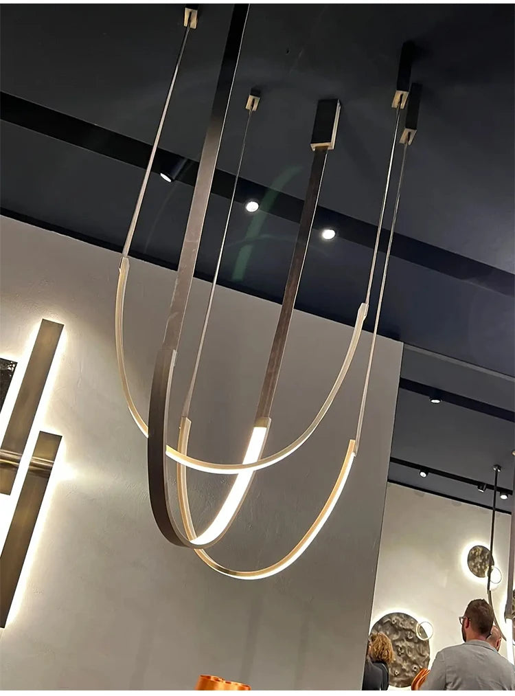 Minimalist metal line chandelier modern minimalist designer living room dining room hotel lobby leather U-shaped LED light