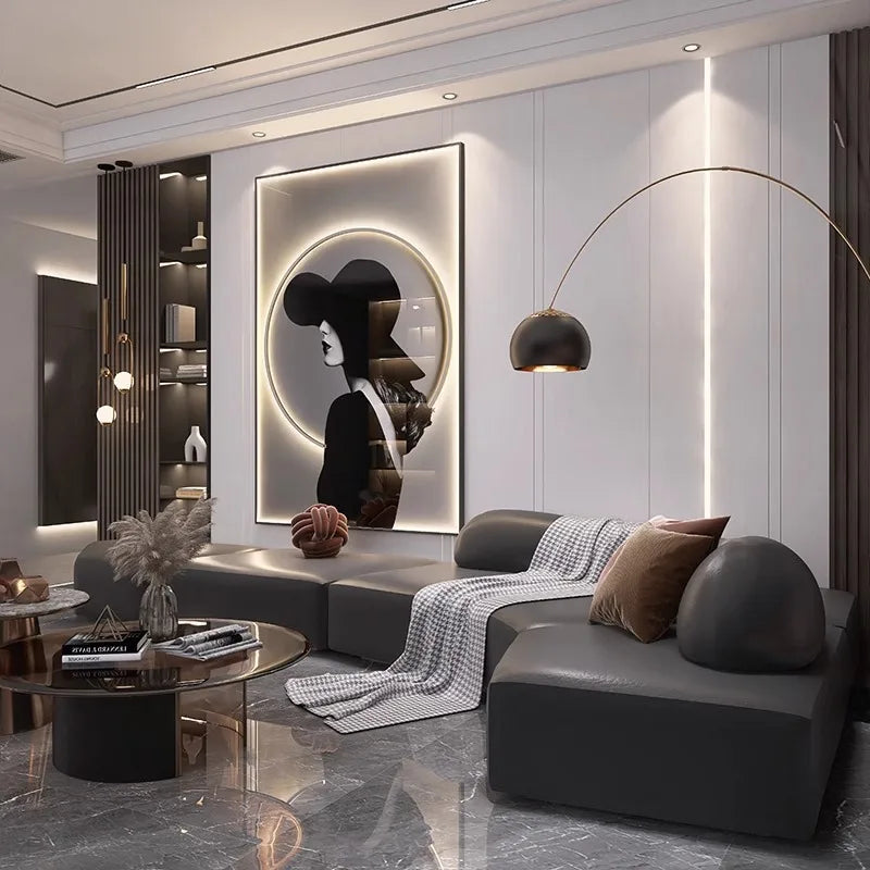 Modern Minimalist Living Room Decoration Paintingled Light Mural Luxurious Floor Painting Sofa Background Wall Hanging Painting