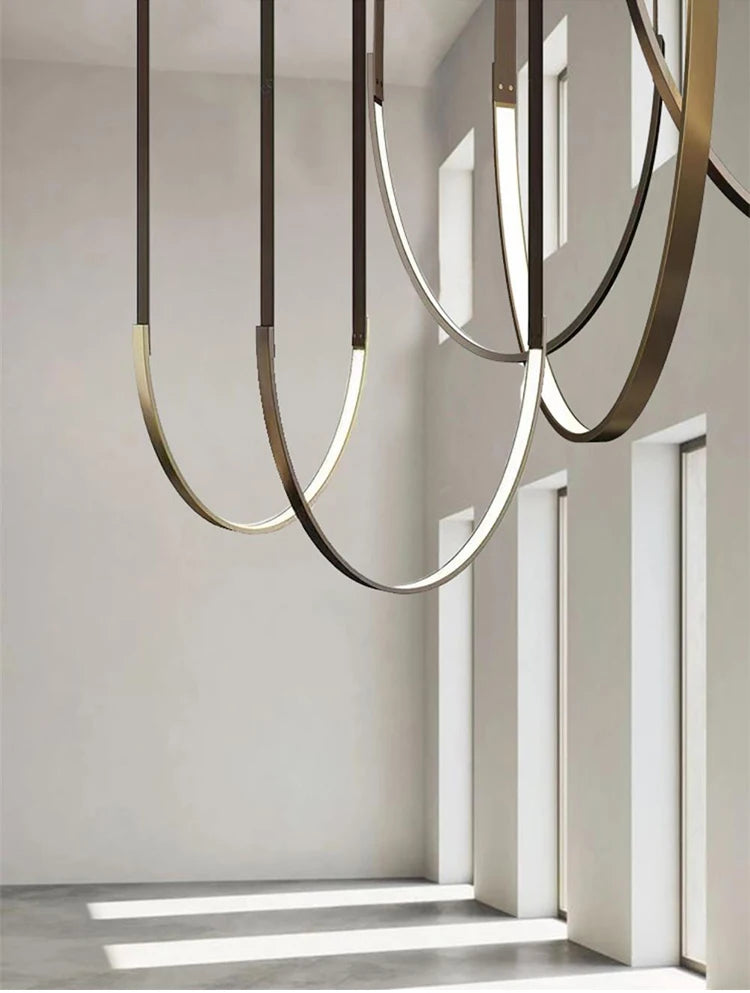 Minimalist metal line chandelier modern minimalist designer living room dining room hotel lobby leather U-shaped LED light