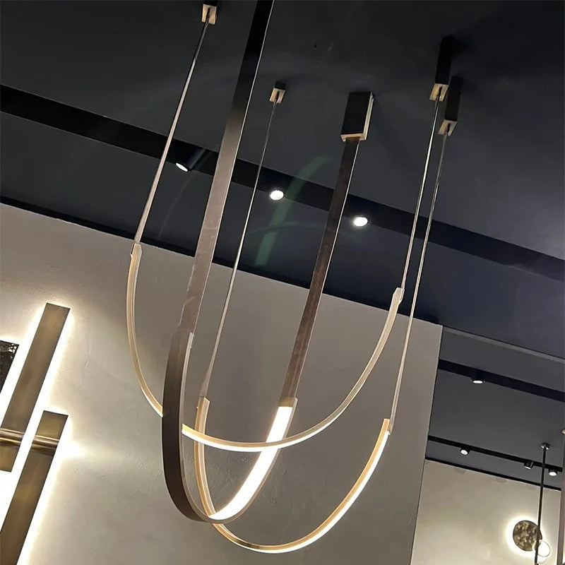 Minimalist metal line chandelier modern minimalist designer living room dining room hotel lobby leather U-shaped LED light