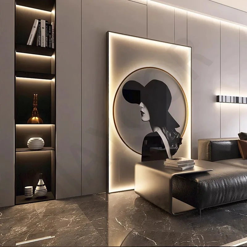 Modern Minimalist Living Room Decoration Paintingled Light Mural Luxurious Floor Painting Sofa Background Wall Hanging Painting