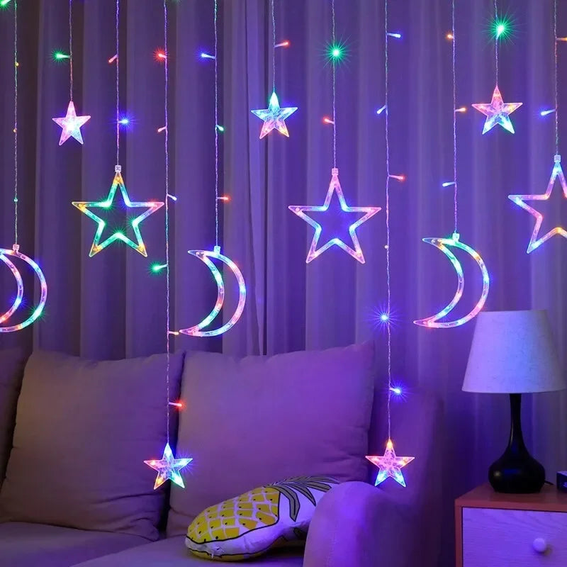 LED Strip Light Christmas Pendant Lights Romantic Home Deco Colourful Start Moon Light Suspension Decoration 3.5M Hanglamp Decor