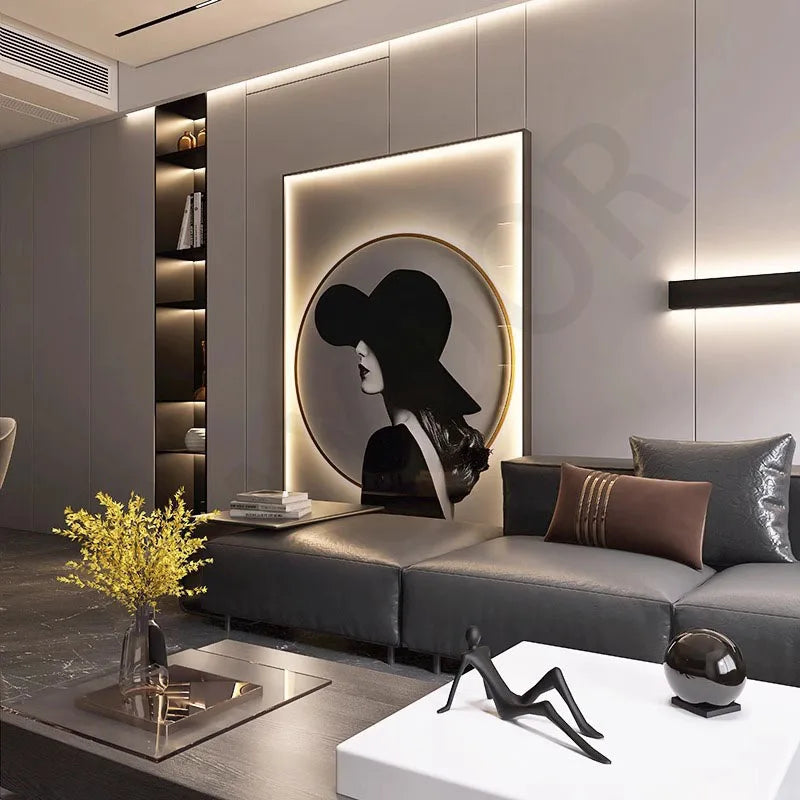 Modern Minimalist Living Room Decoration Paintingled Light Mural Luxurious Floor Painting Sofa Background Wall Hanging Painting
