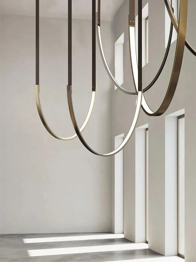 Minimalist metal line chandelier modern minimalist designer living room dining room hotel lobby leather U-shaped LED light